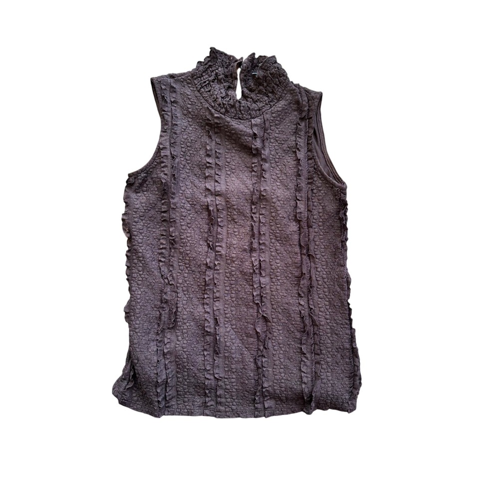 Faith & Zoe Women Black Sleeveless Ruffle Mock Neck Popcorn Textured Top Small